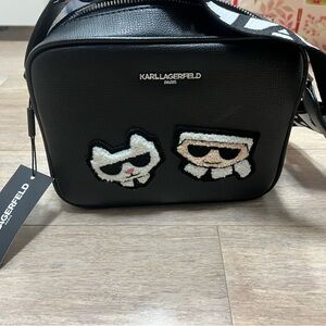 Karl Lagerfeld Black Crossbody Bag with Fun Patches